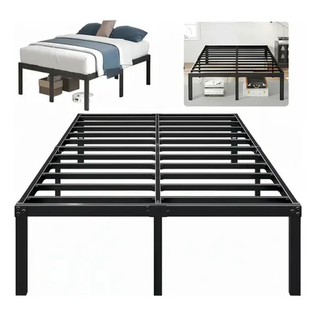 Base Cama Aço Reforçada 250kg Fácil Montagem Casa E Aluguel Preto Quadro De Cama De Caixa De Aço Duplo