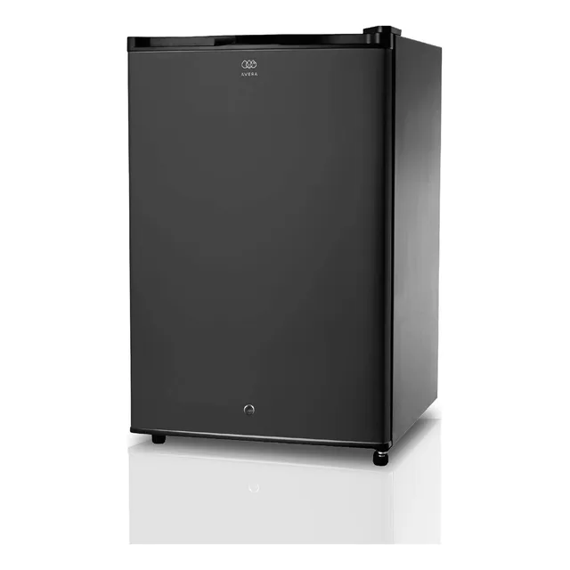 Frigobar 127 L 4.5 pies con puerta reversible y llave, mini congelador, dispensador de latas, almacenamiento para botellas altas, temperatura ajustable, color negro Avera FB03