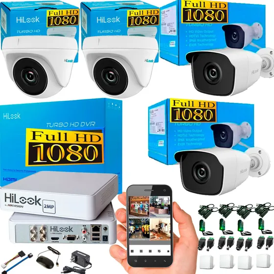 Hikvision Hilook Kit Dvr 1080 4 Ch + 4 Cámaras 2mp + Cable Color Blanco