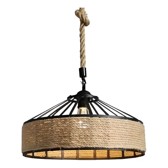 Lampara Colgante Con Cuerda Cáñamo - Metal Rustica Colgante Estructura Negro | Cuotas sin interés