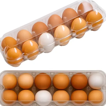 Embalagem Plástica Para 12 Ovos De Galinha Descartável 80 Un Transparente Fechamento Com Pinos