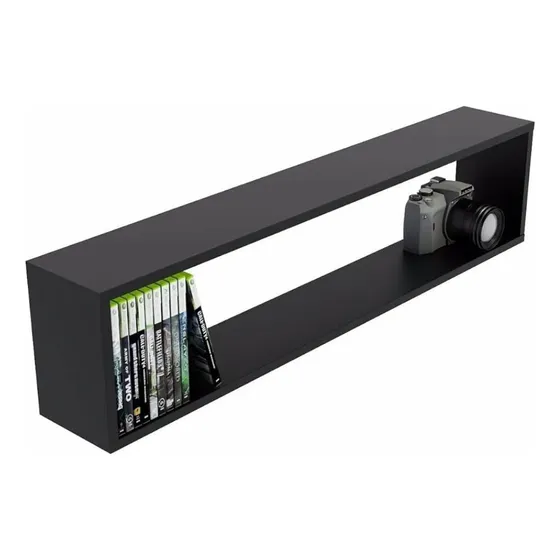 1 Nicho Retangular 96x15x15cm Mdf Decorativo Parede Sala Preto Preto