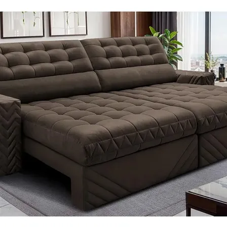 Sofá Retrátil E Reclinável 2,70m Molas Ensacadas Max Spring Café Liso