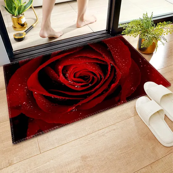 Alfombra Baño Antideslizante Rosa Roja Microfibra Suave 18 X