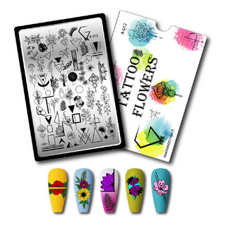 Placa Para Estampar Uñas Stamping Plate A-012 Tattoo Flowers Placa Para Estampar Uñas Stamping Plate A-012 Tattoo Flowers