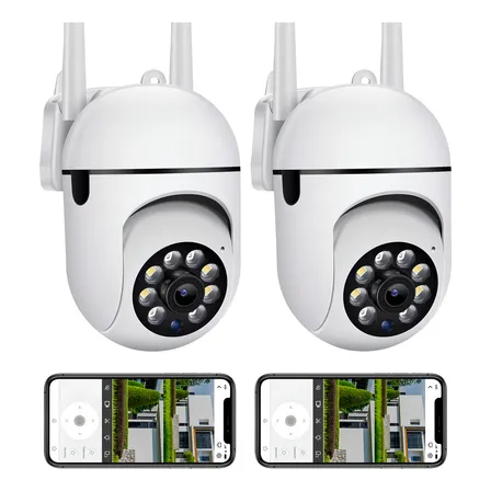 Cámara De Seguridad Veryhdsn 2 Pack Ptz 3mp Wifi Exterior Ip66 Visión Nocturna 360° Y Alarma Blanco