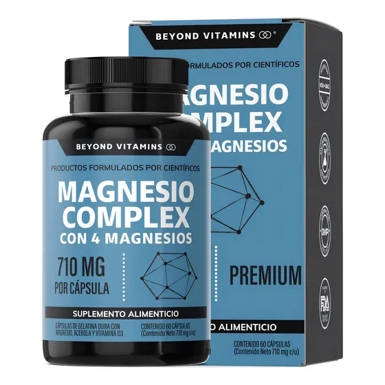 Beyond Vitamins | Magnesio Complex | CON 4 MAGNESIOS: Citrato de Magnesio, Glicinato de Magnesio, Gluconato de Magnesio y Óxido de Magnesio | Magnesium Suplemento Alimenticio - 60 cápsulas