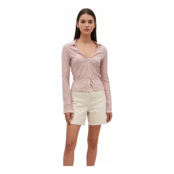 Blusa De Mujer Con Encaje Transparente Manga Largas Pick