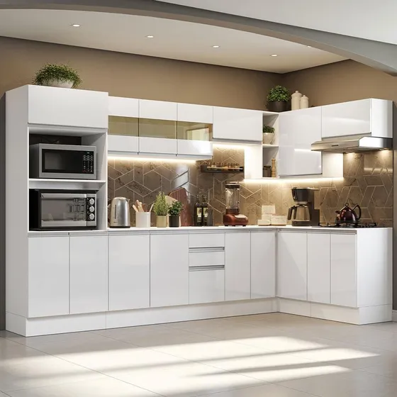 Armário De Cozinha Completa Canto Smart Madesa 100% Mdf Bb Cor Branco
