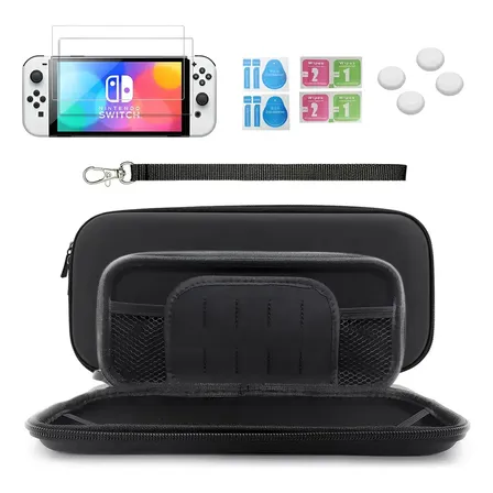 Kit 13 Case Nintendo Switch Película Capa Protetora Preto