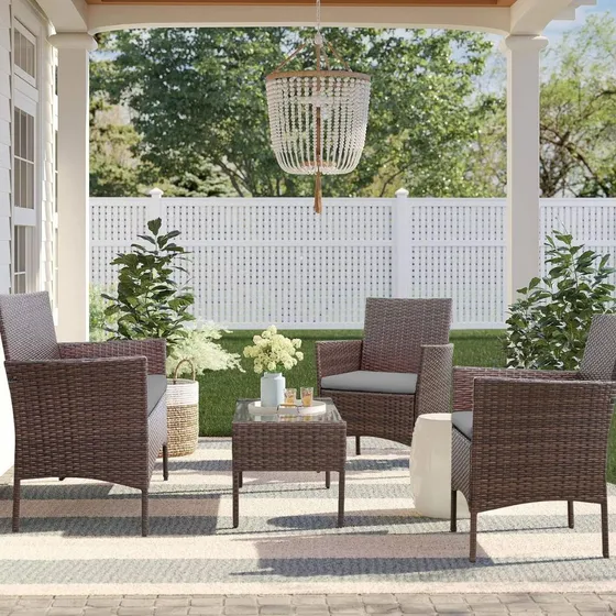 Juego De Jardin Sillones + Mesa Set Ratan Para Exterior Lcm Estructura Marrón oscuro
