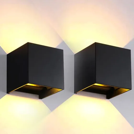 2pz Lámpara Pared Led 12w Impermeable Exterior Blanco Cálido