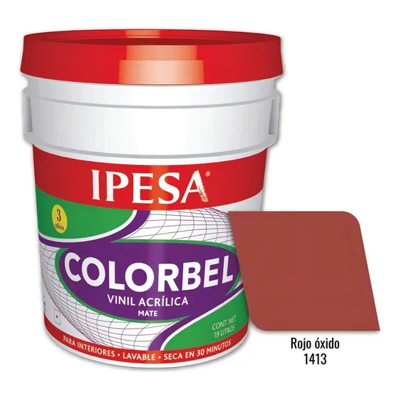 Ipesa Cubeta 19 Litros Pintura Colorbel Vinílica Interior 3 Años Lavable Rojo Oxido 25kg