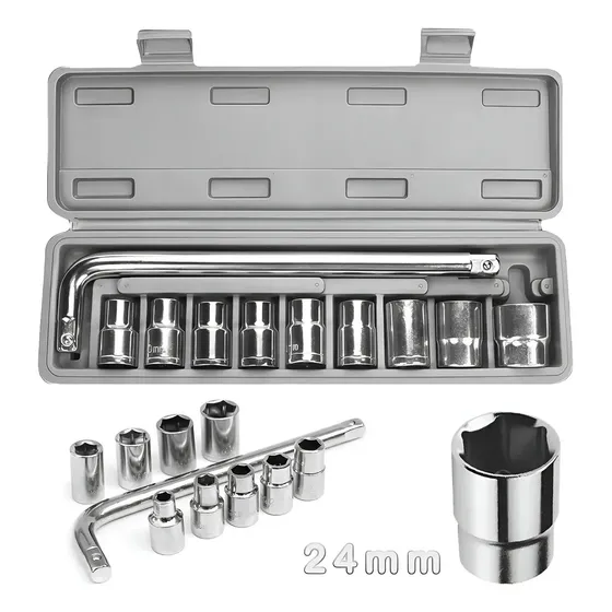 Caja de Dados Herramientas Autocle 10pzs Mecanicas 21 24mm Dados Gris