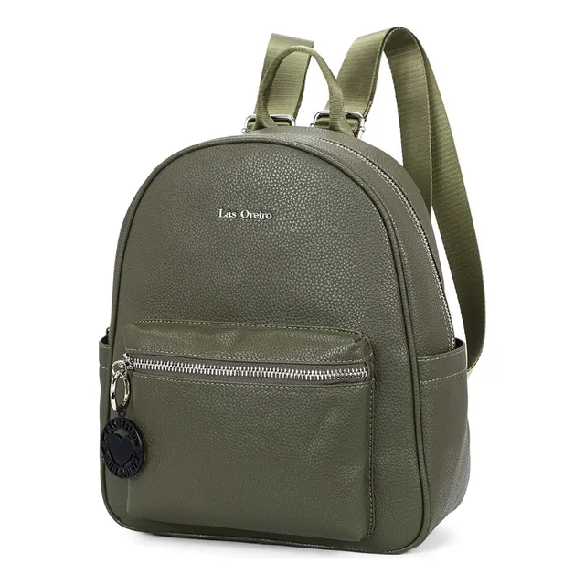 Mochila Mujer Las Oreiro Cuero Pu C/ Organizador Llavero Color Verde 21976 Diseño De La Tela Lisa