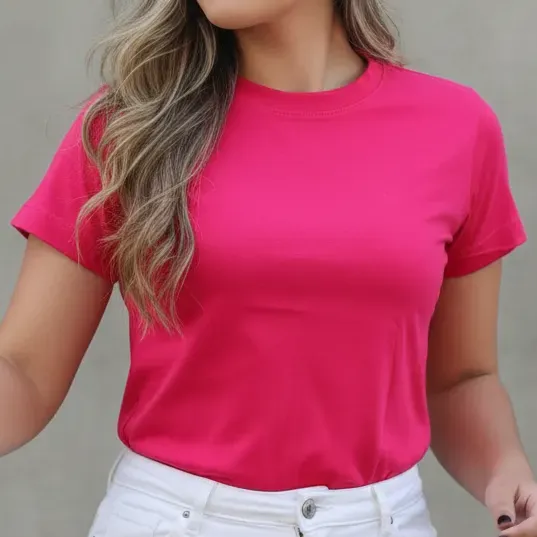 Blusa Feminina Camiseta Baby Look Lisa Algodão Gola Redonda