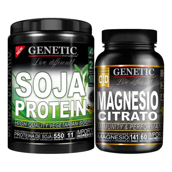 60 Días Magnesio Citrato Proteína Vegetal Soja 550g Genetic