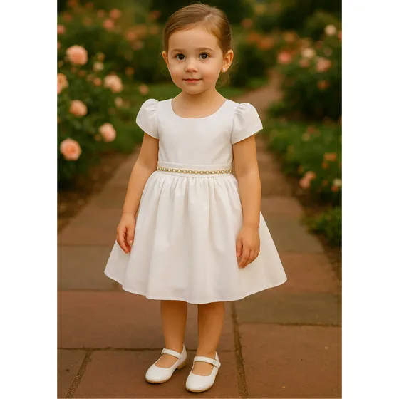 Vestido Infantil Batizado Com Cinto De Brilho Efeito Armado