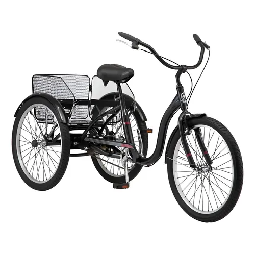 Triciclo Para Adultos De 6 Velocidades Con Cesta Grande De 55x45x28 Cm, Rojo, Ruedas De 24 Pulgadas, Acero Al Carbono, Capacidad De 120 Kg, Ideal Para Mayores Y Compras Ecológicas