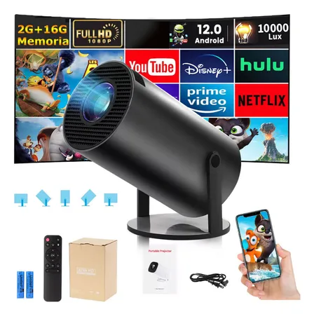 1080p Hd Profesional Android Mini Portátil Wifi Bluetooth Smart Tv Proyector Led Compacto De Alta Definición Negro