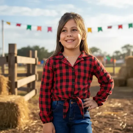 Camisa Blusa Flanela Infantil Menina Xadrez Amarrar Country
