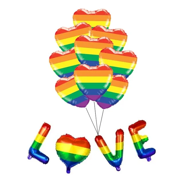 Globos Arcoiris Dia Del Orgullo Love + 9 Corazones
