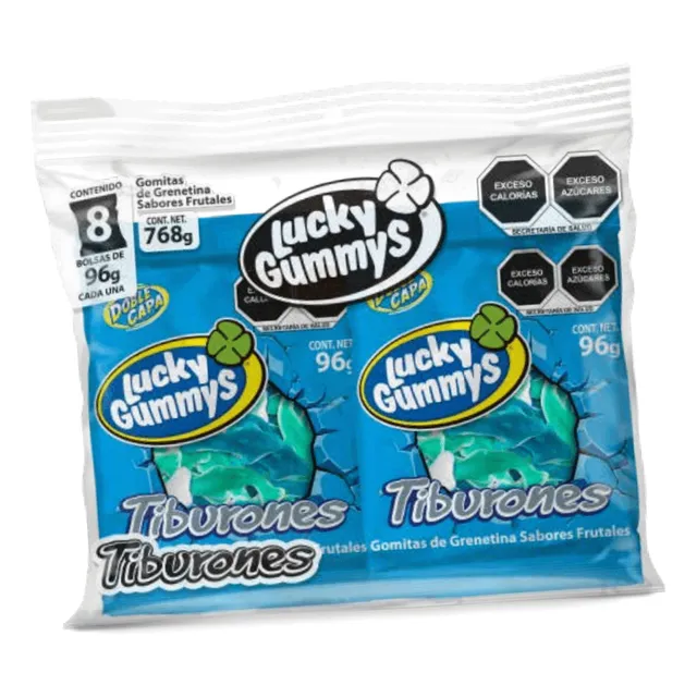 Lucky Gummys Tiburones Gomitas De Grenetina 8pz de 96g c/u