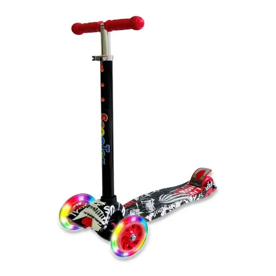 Patineta scooter de pie Scooter 4 ruedas con luces Graffiti negro y rojo