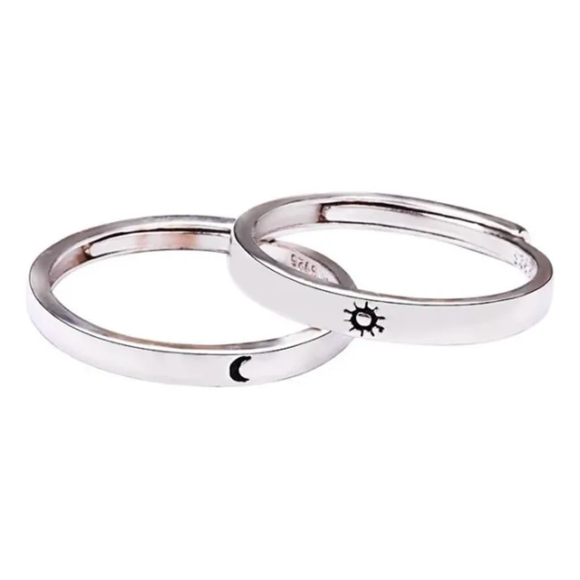 Gys V Anillo Sol Y Luna Ajustable Baño Plata Ilusion Pareja