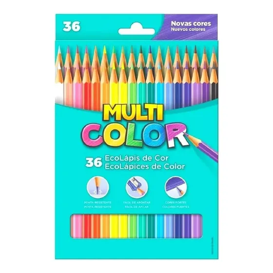 Lapis De Cor Escolar Multicolor 36 Cores Ponta Resistente