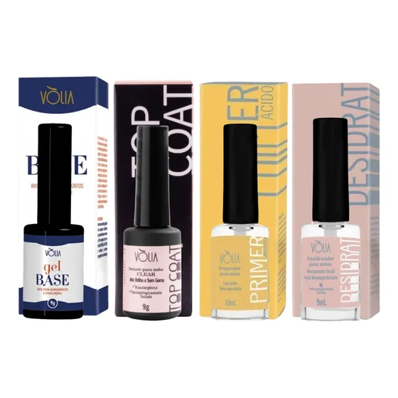 Kit Blindagem Volia Top Coat + Gel Base + Primer + Desidrat