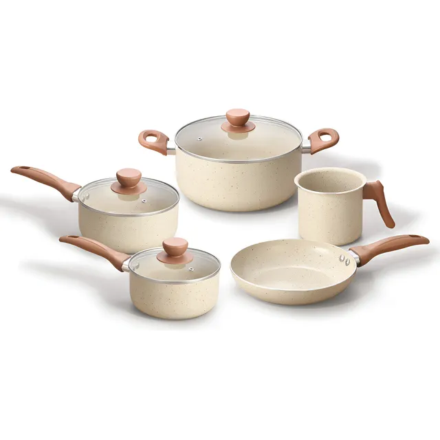 Jogo 5 Panelas Antiaderentes De Ceramica Bege - Oikos