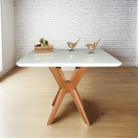Mesa Jantar Pandora Tampo Quadrado Laca Com Vidro 110cm