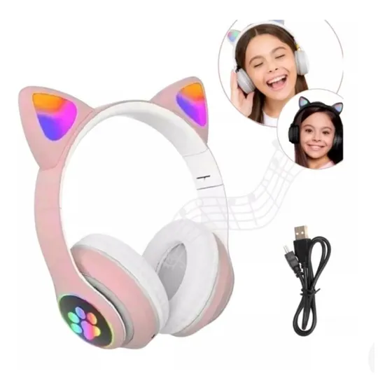 Fone De Ouvido Sem Fio Cat Gatinho Infantil Com Led Cor Roxo