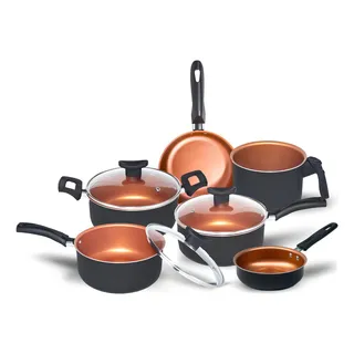 Conjunto De Panelas Teflon Com Frigideira Cor Preto Com Cobre Conjunto De Panelas Teflon Com Frigideira Cor Preto Com Cobre