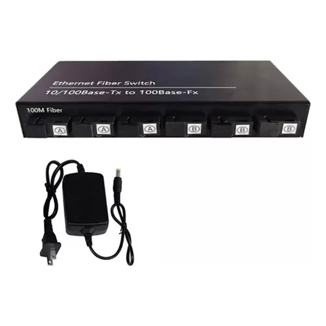 Convertidor Switch De Fibra Óptica Monomodo 6 Puertos 100mb