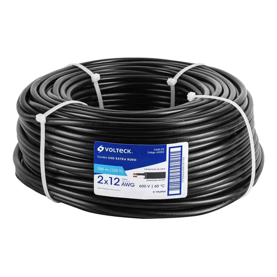 Cable, 2 Conductores, Calibre 12, 100 Metros, Volteck 40003