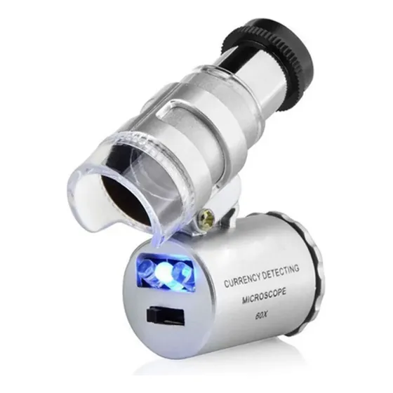 Microscópio 60x Mini Bolso Led Ultravioleta Lupa Conta-fios