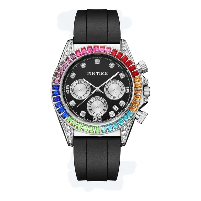 Pintime Hombres Relojes De Diamante Arco Iris 82vk2