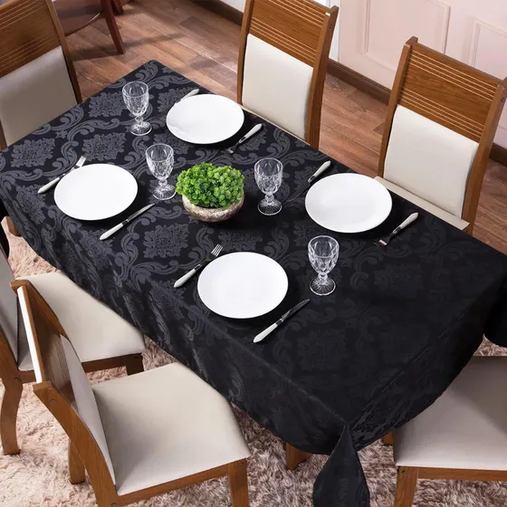 Toalha Mesa Retangular 6 Lugares Cadeiras Premium Cor Preto