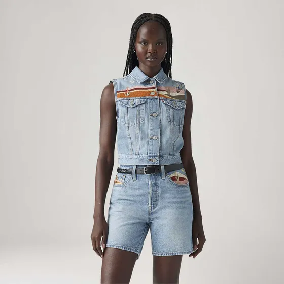 Colete Jeans Levis Embroidered Lavagem Média 002a70000