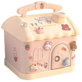 Alcancía Kawaii Casita Con Llave Stickers Monedas Billetes Color Rosa Alcancía Kawaii Casita Con Llave Stickers Monedas Billetes Color Rosa