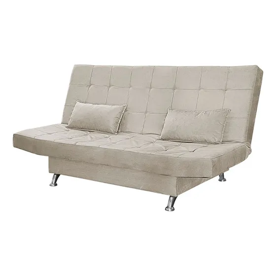 Sofá Cama Casal Com Almofadas 3 Lugares Gabriella Suede Bege