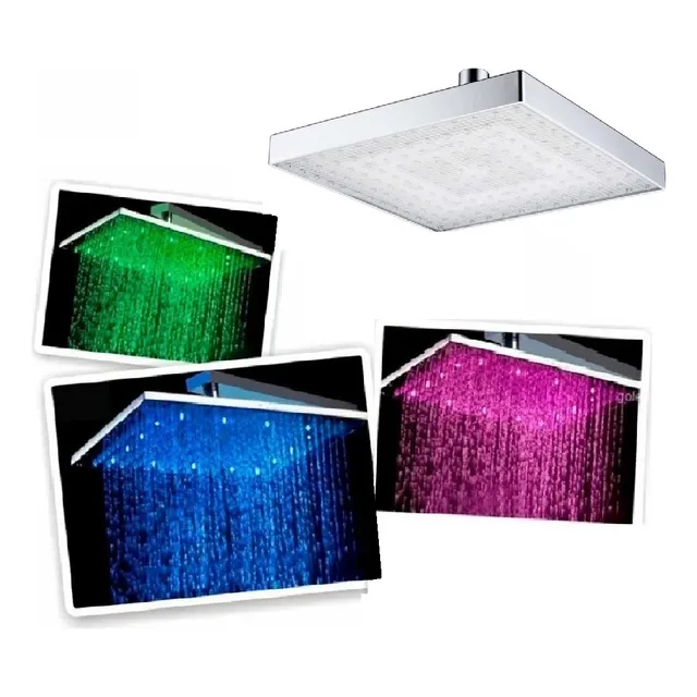 Regadera Luz Led Tipo Lluvia Cromado Cuadrado 20x20