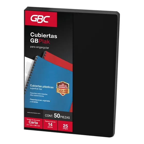 Cubierta Para Engargolar Gbc P3562 Paq 50 Pzs T/carta Negro