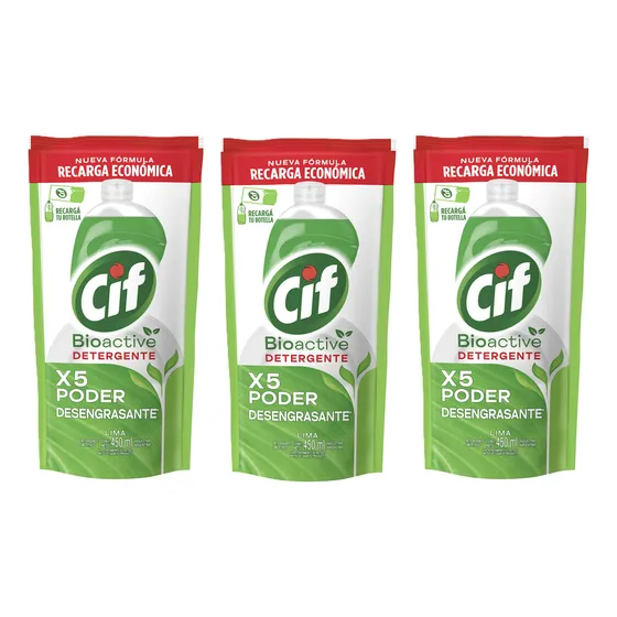 Detergente Limón Bio Active Cif Doy Pack 450 Ml. X 3 Un