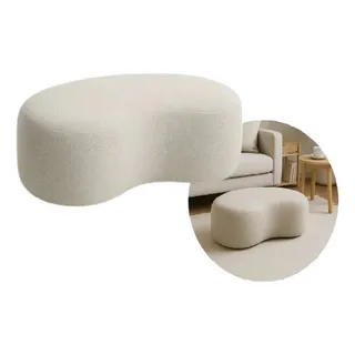 Puff Curvo Decoração Luxo Orgùnico Moderno Boucle Cru 80cm Puff Curvo Decoração Luxo Orgùnico Moderno Boucle Cru 80cm