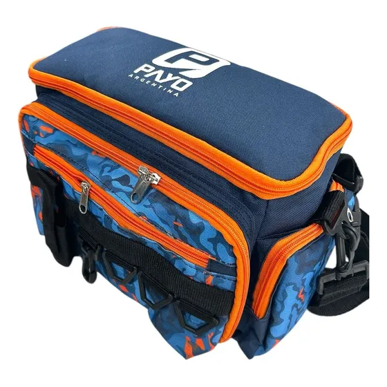 Bolso De Pesca Payo Vadeo Con 4 Cajas Para Señuelos Azul / Naranja