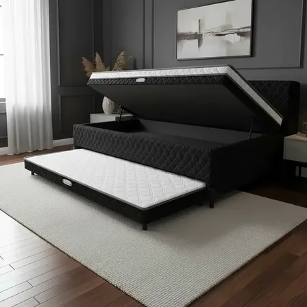Bicama Box Baú Solteiro C/ Colchão De Espuma + Cama Auxiliar Preto