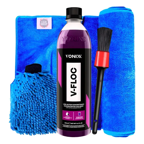 Shampoo V-floc Toalha Secagem Luva Microfibra Pincel Vonixx